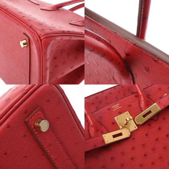Hermes Birkin 30 Ostrich Leather In Rouge Vif With Gold Hardware - Picture 9 of 12